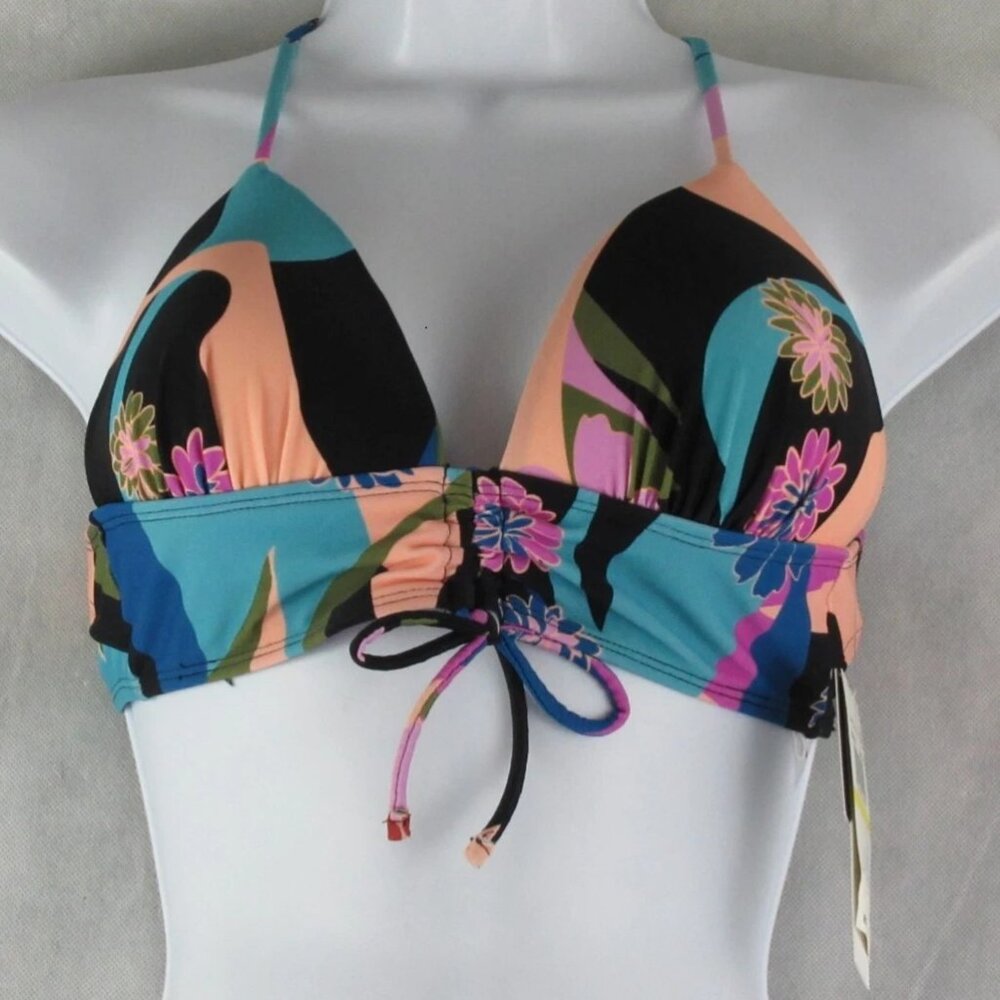 NWT Salt + Cove Juniors Lace-Up-Back Bikini Top Swimsuit, Multi Floral, Medium
